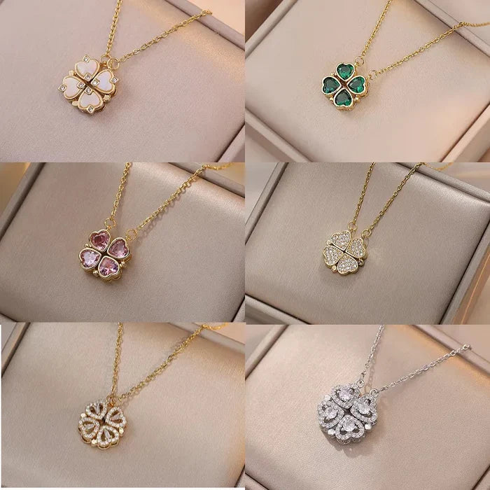 Luxury Gold Zircon Clover Heart Necklace