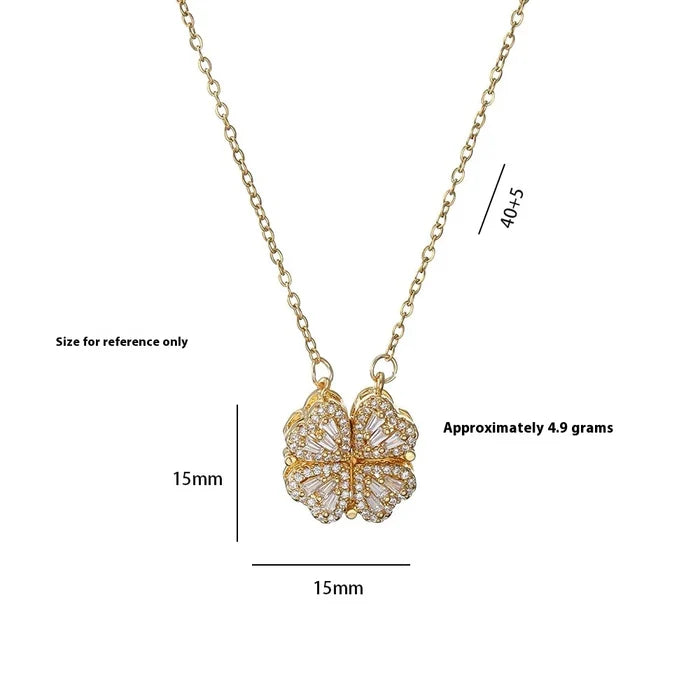 Luxury Gold Zircon Clover Heart Necklace