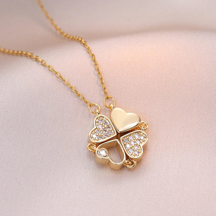 Luxury Gold Zircon Clover Heart Necklace