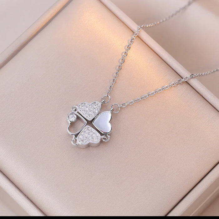 Luxury Gold Zircon Clover Heart Necklace