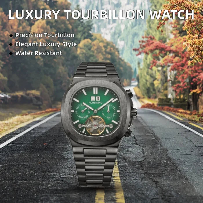 Luxury Men's Blue Tourbillon Automatic Watch