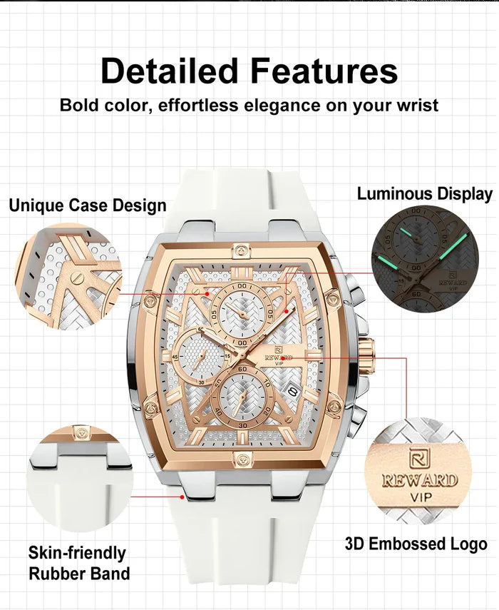 Luxury Men's Square Quartz Watch with Calendar