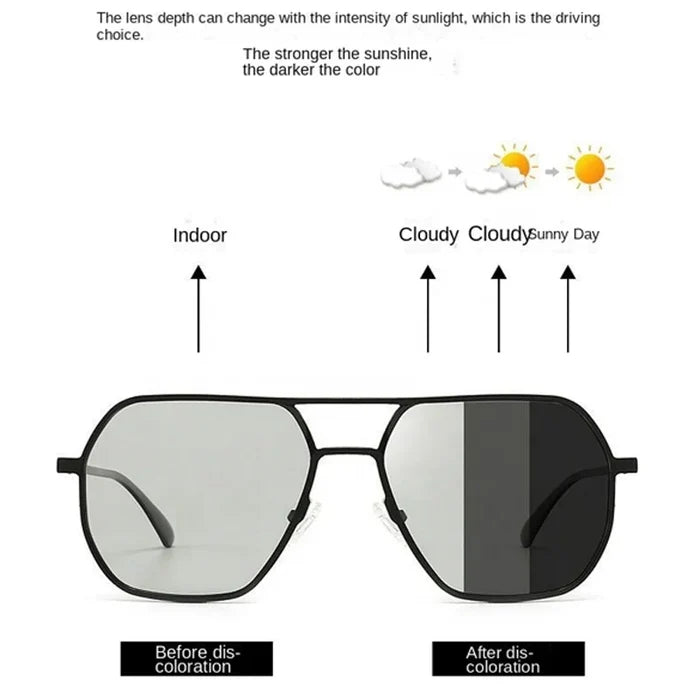 Luxury Metal Photochromic Glasses Men Women Polarized Night and Day