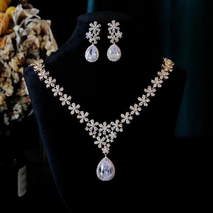 Luxury Micro-Inlaid Stone Necklace & Earring Set