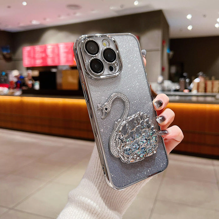 Luxury Plating Bling Glitter Gradient Diamond Swan Quicksand Phone Case for iPhone