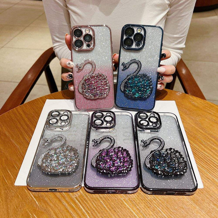 Luxury Plating Bling Glitter Gradient Diamond Swan Quicksand Phone Case for iPhone