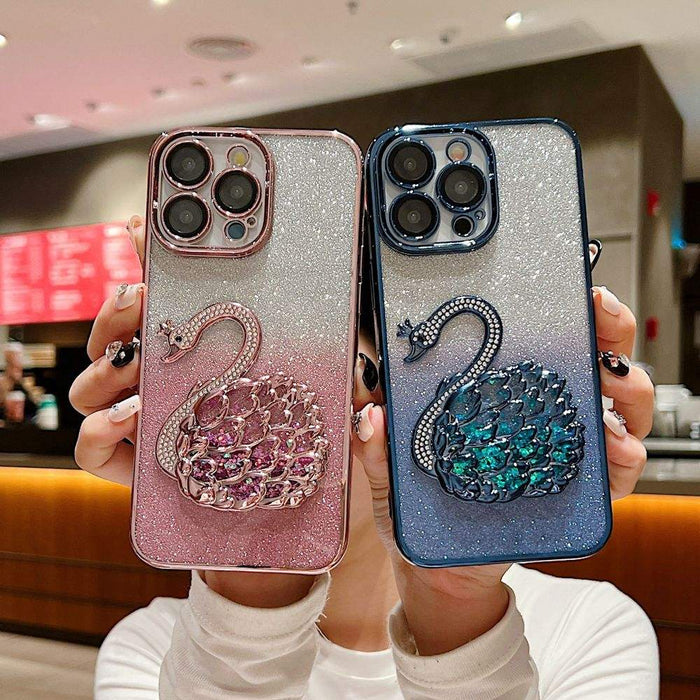Luxury Plating Bling Glitter Gradient Diamond Swan Quicksand Phone Case for iPhone