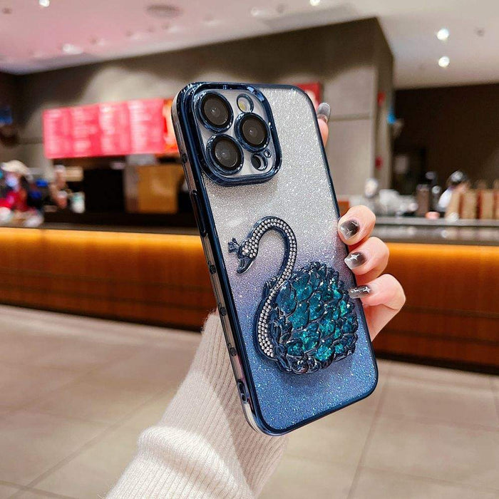 Luxury Plating Bling Glitter Gradient Diamond Swan Quicksand Phone Case for iPhone