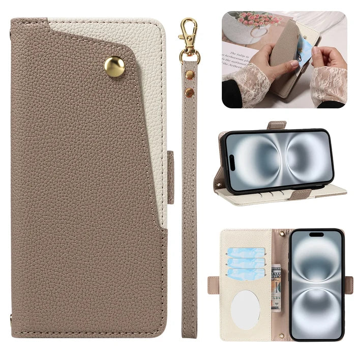 Luxury PU Leather Phone Case with Mirror for  iPhone