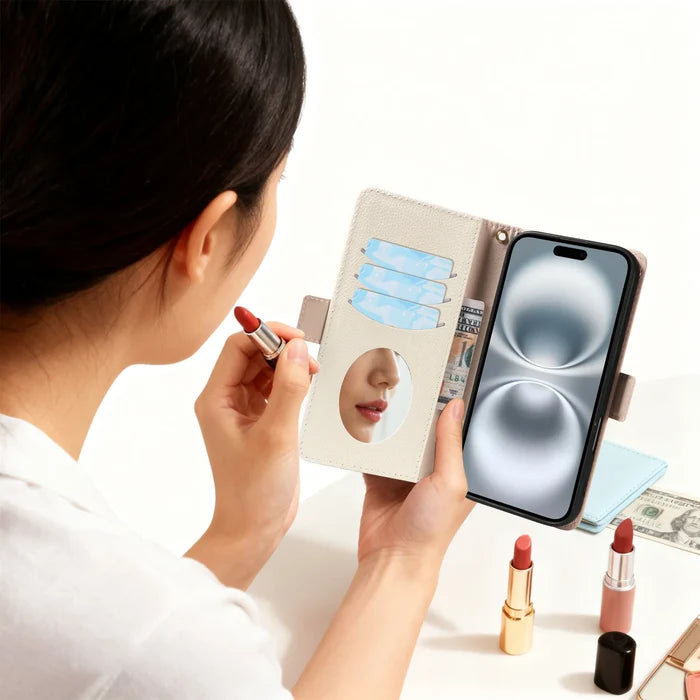 Luxury PU Leather Phone Case with Mirror for  iPhone