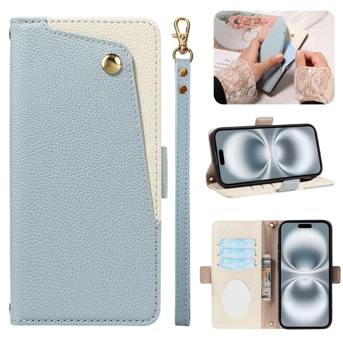 Luxury PU Leather Phone Case with Mirror for  iPhone