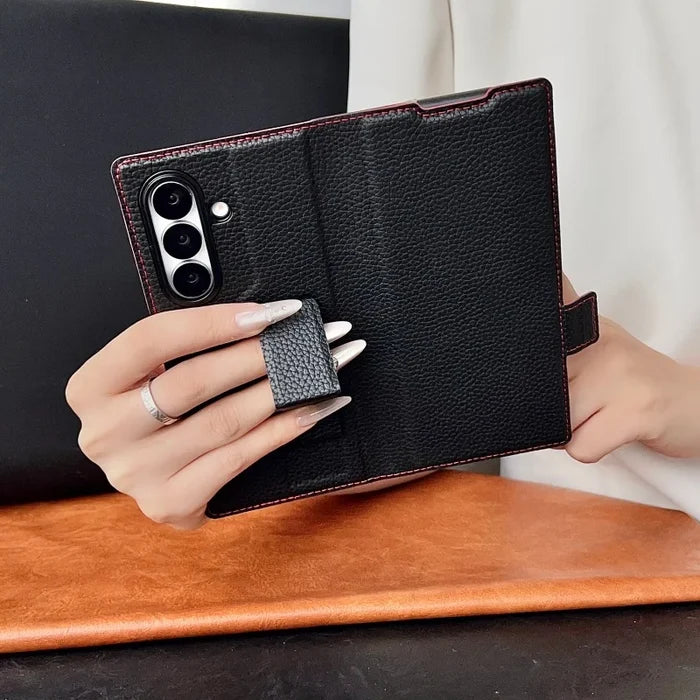 Luxury PU Leather Wallet Card Slots Wrist Strap Stand Case