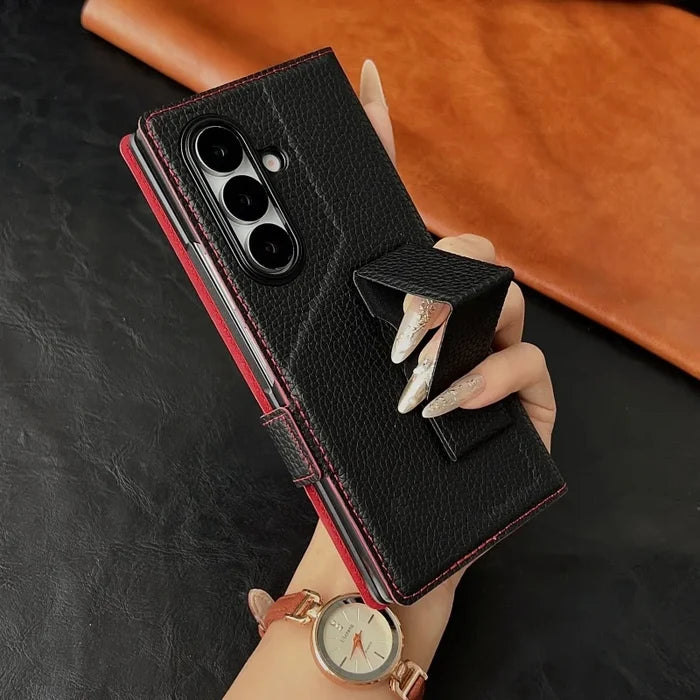 Luxury PU Leather Wallet Card Slots Wrist Strap Stand Case