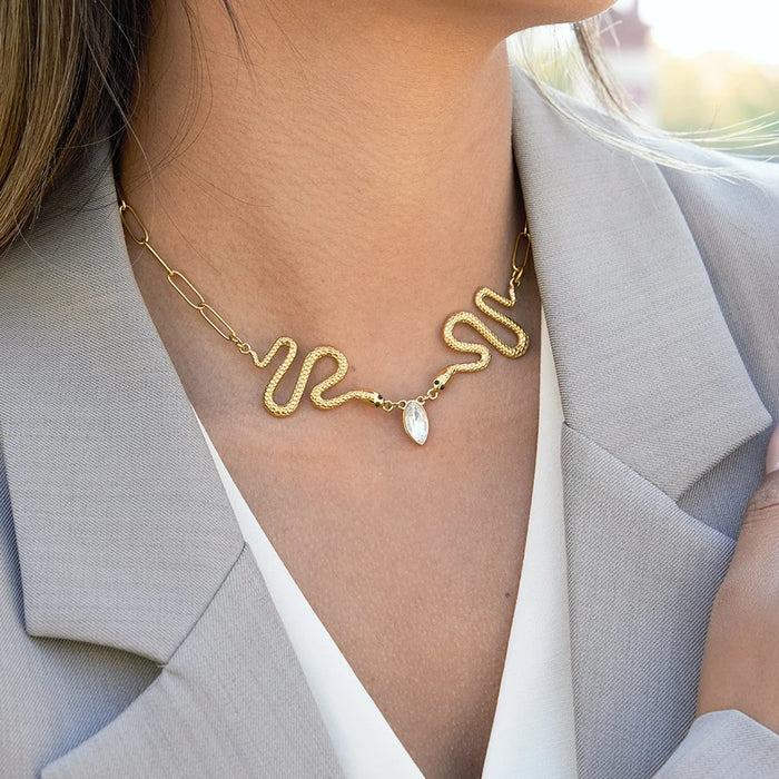 Luxury Rhinestone Snake Necklace - Stainless Steel