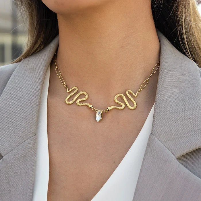 Luxury Rhinestone Snake Necklace - Stainless Steel