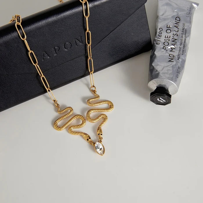Luxury Rhinestone Snake Necklace - Stainless Steel