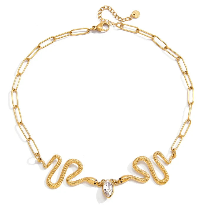 Luxury Rhinestone Snake Necklace - Stainless Steel