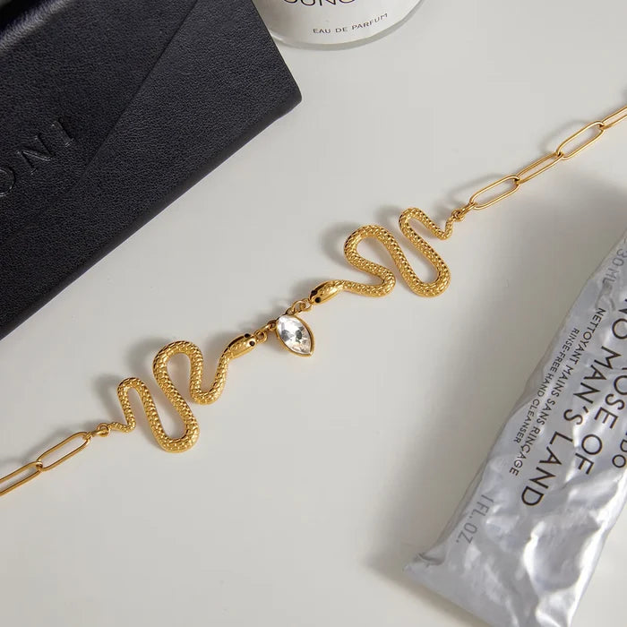 Luxury Rhinestone Snake Necklace - Stainless Steel