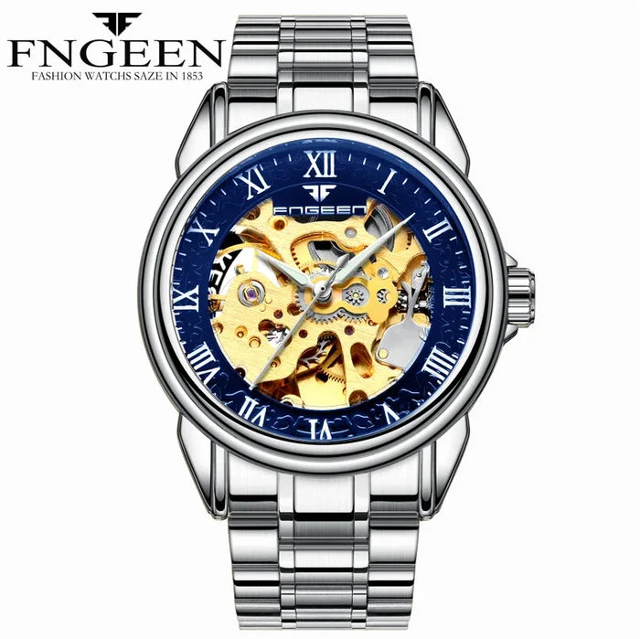 white steel - blue dial