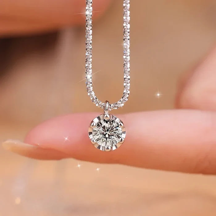 Luxury Silver Rope Chain Necklace with Zircon Pendant