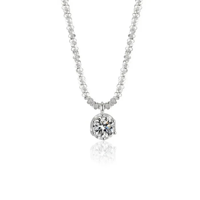 Luxury Silver Rope Chain Necklace with Zircon Pendant