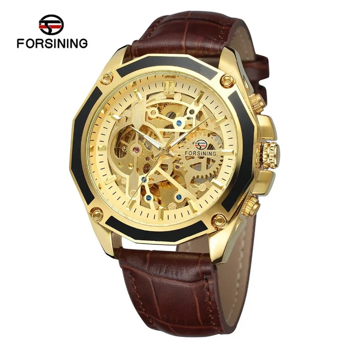 Luxury Skeleton Automatic Leather Watch for Men