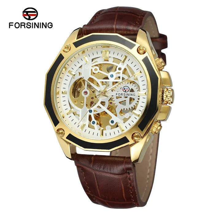 Luxury Skeleton Automatic Leather Watch for Men