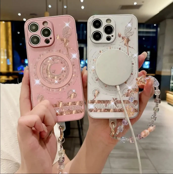 Luxury Sparkling Diamond Elf Pattern Magnetic Charging Case