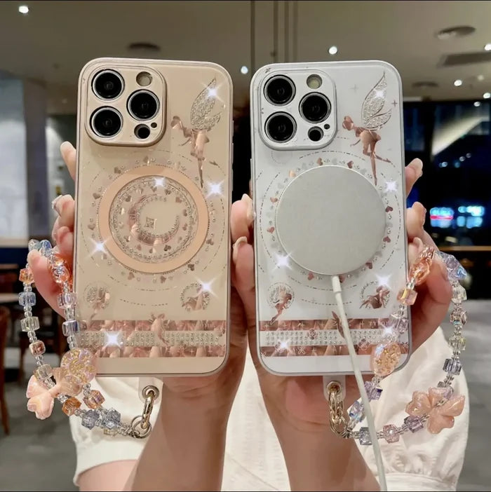 Luxury Sparkling Diamond Elf Pattern Magnetic Charging Case