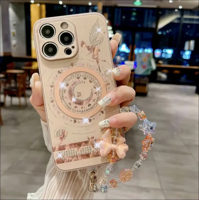 Luxury Sparkling Diamond Elf Pattern Magnetic Charging Case
