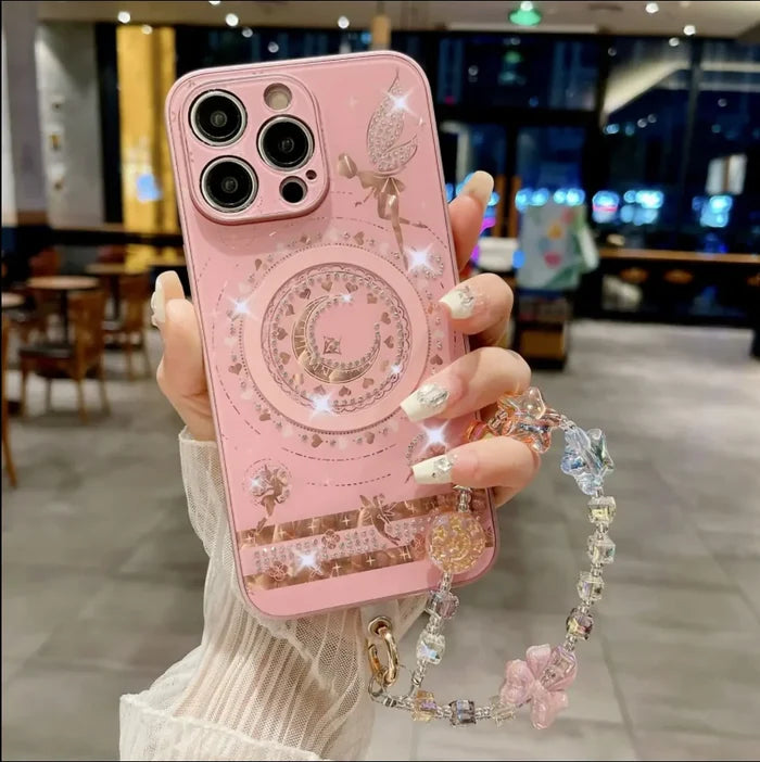 Luxury Sparkling Diamond Elf Pattern Magnetic Charging Case
