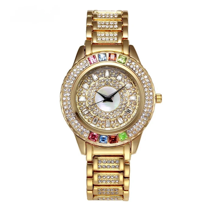 Luxury Women's Diamond Quartz Watch - Gold & Zircon