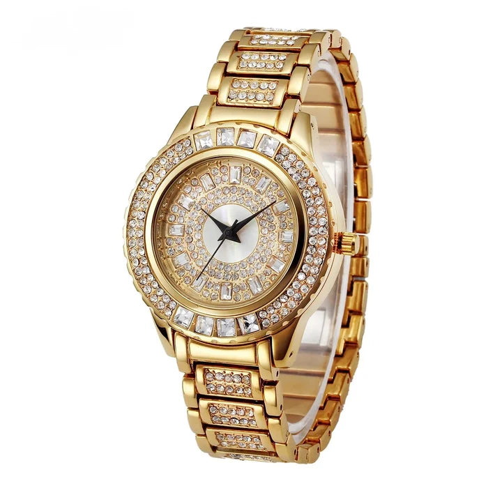 Luxury Women's Diamond Quartz Watch - Gold & Zircon