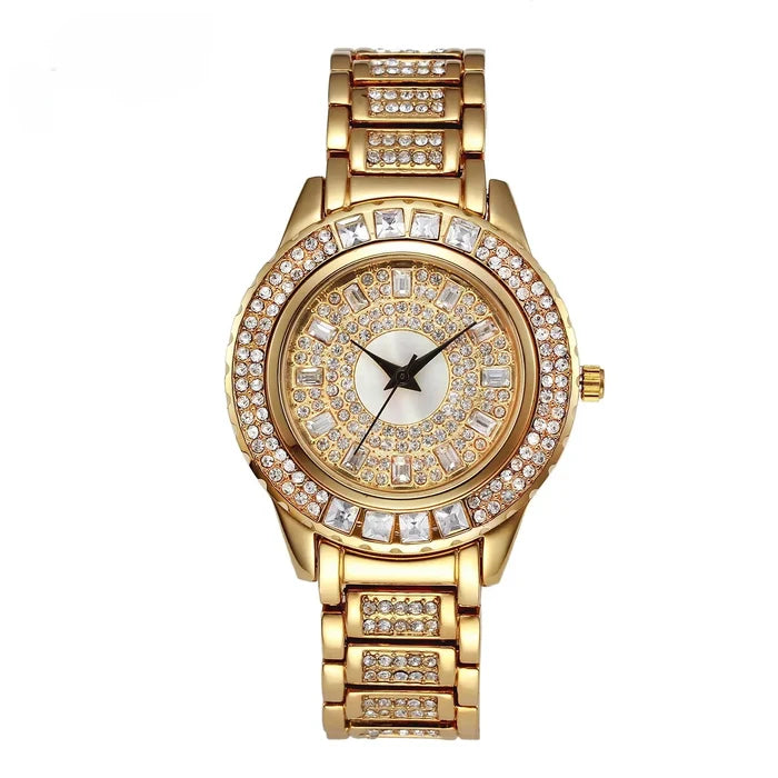 Luxury Women's Diamond Quartz Watch - Gold & Zircon
