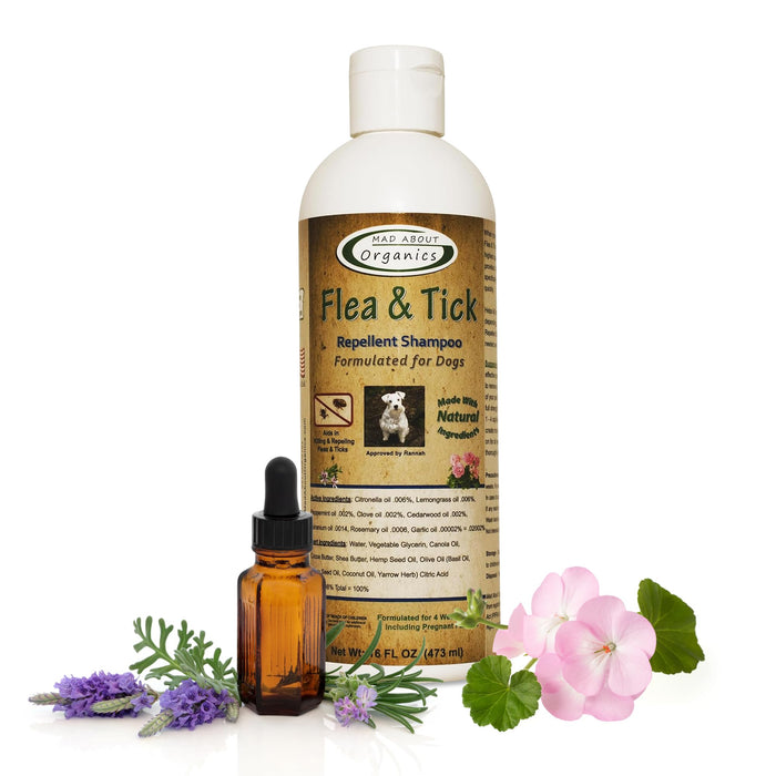 Mad About Organics Flea & Tick Shampoo for Dogs | pH Balanced, Puppy Safe, 16 FL OZ