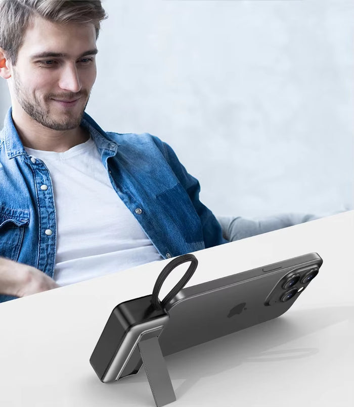 MagCharge Pro 5000mAh Magnetic Wireless Power Bank – 22.5W PD Fast Charging with Built-in Cable & Stand
