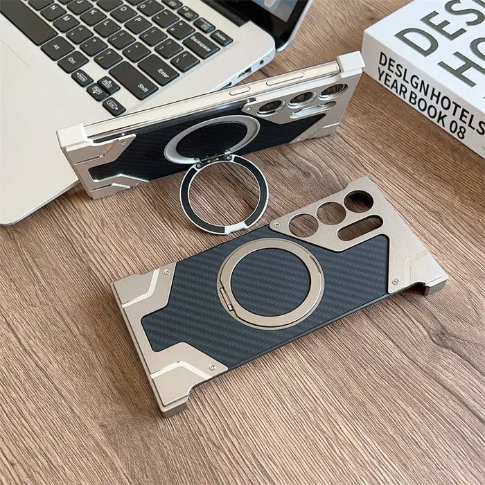 Magnetic Aluminum Metal Frameless Carbon Fiber Back Case for Samsung