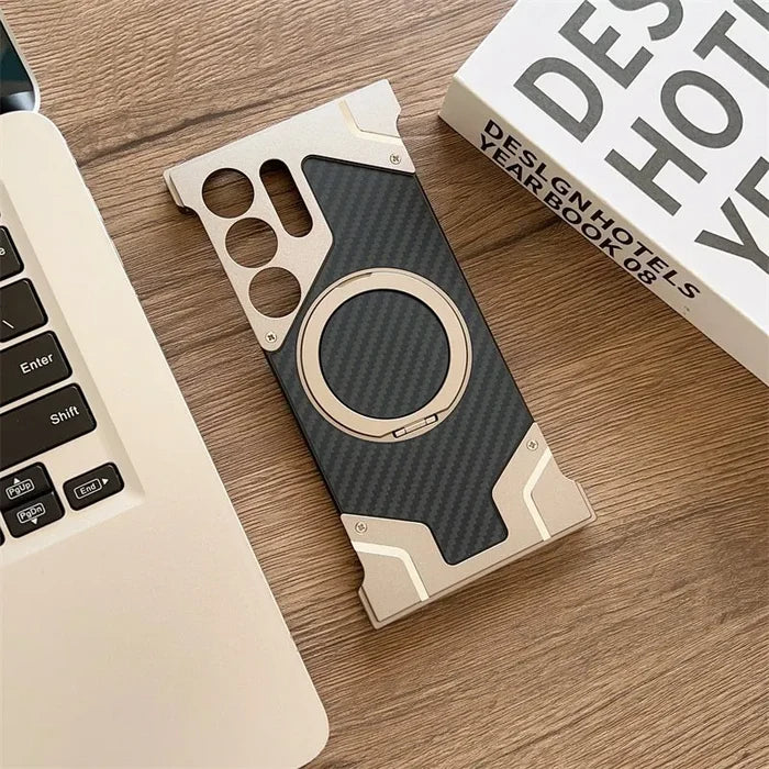 Magnetic Aluminum Metal Frameless Carbon Fiber Back Case for Samsung