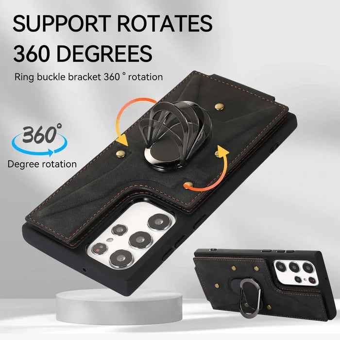 Magnetic Ring Stand Wallet Card Phone Case for Samsung Galaxy