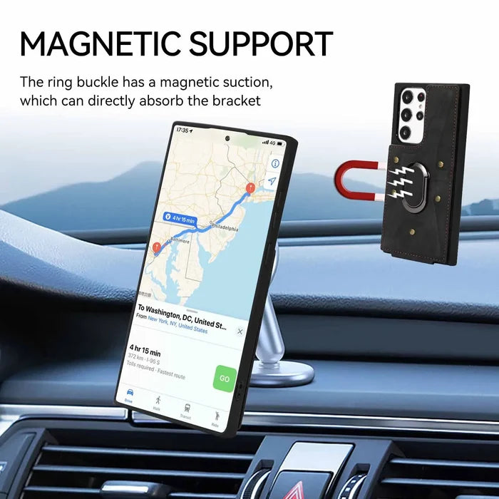 Magnetic Ring Stand Wallet Card Phone Case for Samsung Galaxy