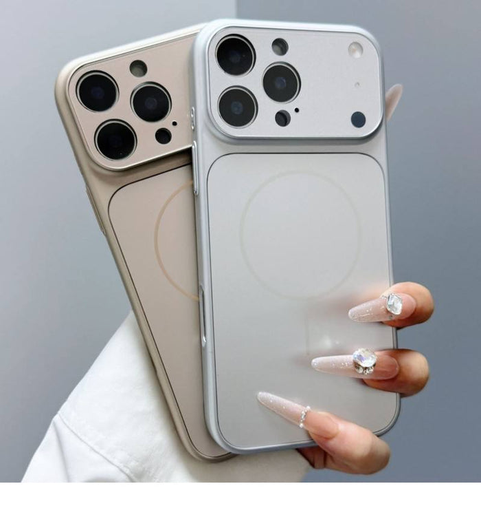 Magnetic Shockproof AG Matte Glass Phone Case with Lens Protection for iPhone 17 16 15 14 13 Pro Max