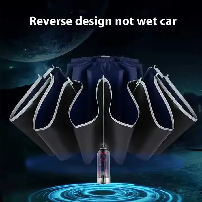 Mechanical Folding Vinyl Sunshade Reflective Strips Anti-UV Features Three-Folding Pattern Umbrella
