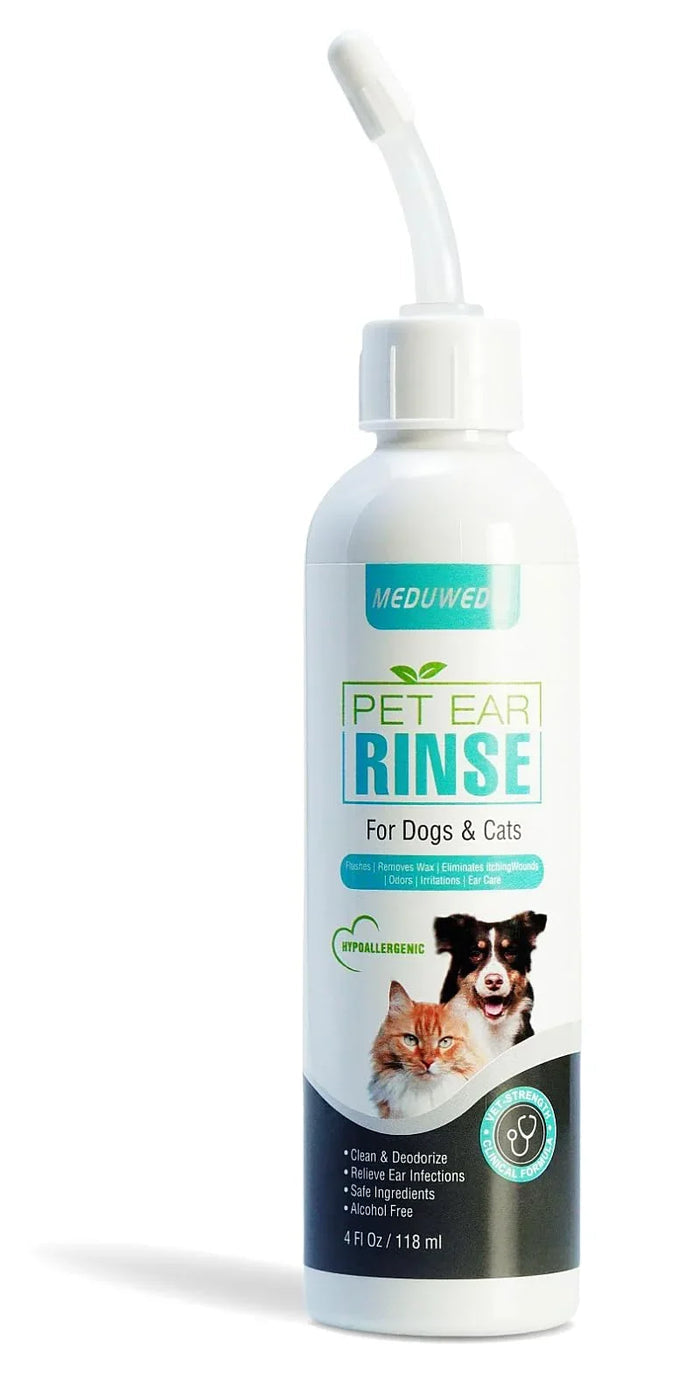 Meduwed Pet Ear Rinse for dogs and cats, hypoallergenic ear care solution with safe, alcohol-free formula