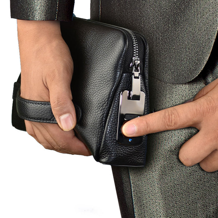 Men’s Genuine Leather Handbag with Fingerprint Lock – Designer Anti-Theft Briefcase & Wallet