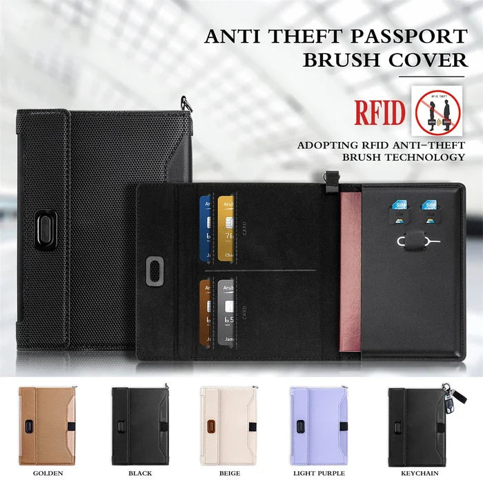 Men's Slim Pu Leather Beige Passport Cover Waterproof Anti-Theft