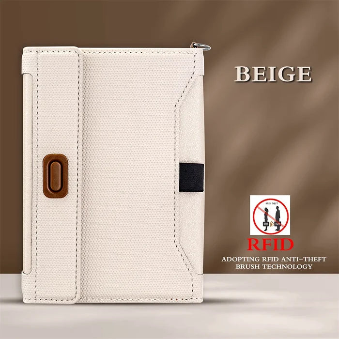 Men's Slim Pu Leather Beige Passport Cover Waterproof Anti-Theft