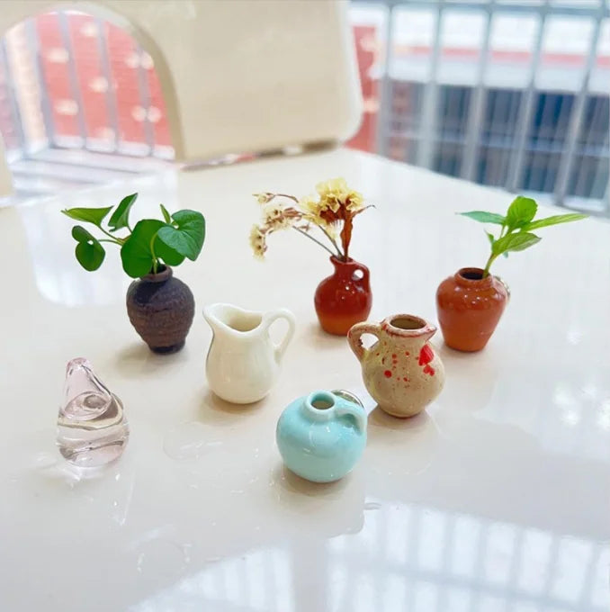 Mini Ceramic Vase Magnet Tiny Finger Flower Pot Dollhouse Micro