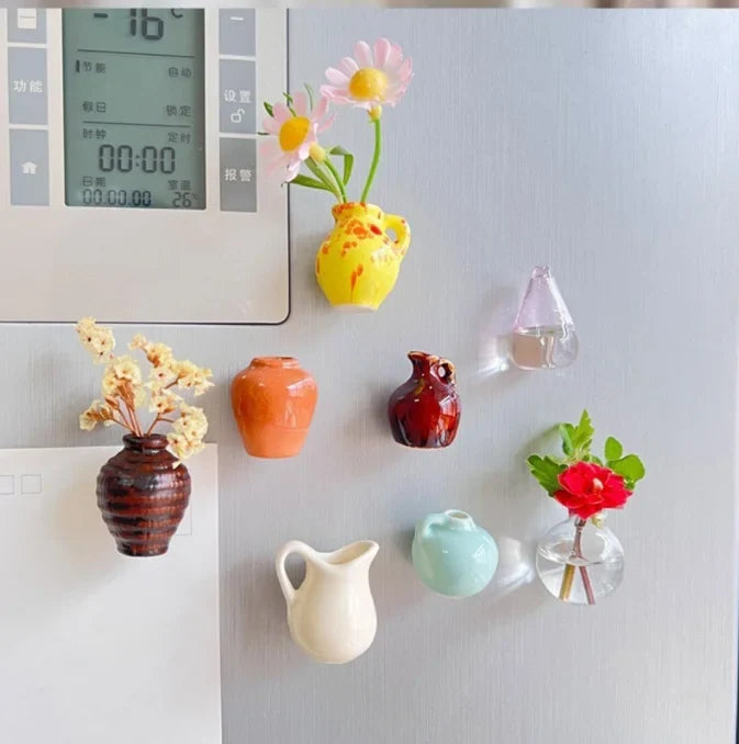 Mini Ceramic Vase Magnet Tiny Finger Flower Pot Dollhouse Micro