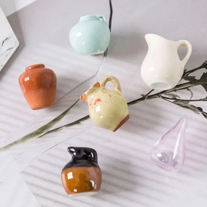 Mini Ceramic Vase Magnet Tiny Finger Flower Pot Dollhouse Micro