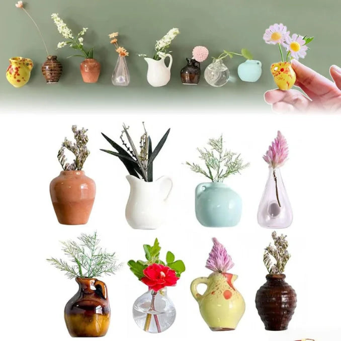 Mini Ceramic Vase Magnet Tiny Finger Flower Pot Dollhouse Micro
